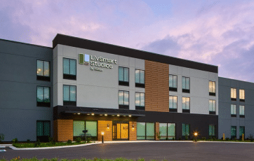 LivSmart Studios by Hilton exterior at twilight